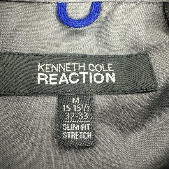 Kenneth Cole Reaction Mens Slim Fit Stretch Long Sleeve Button Up Shirt Grey M - Picture 4 of 7